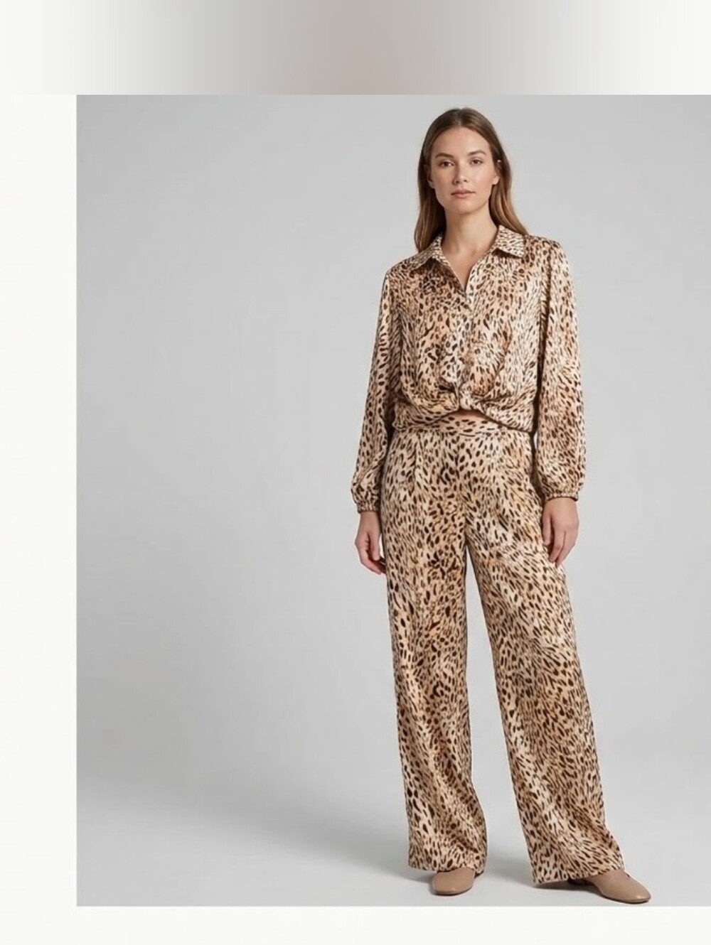 RACHEL Rachel Roy 2-Piece Abstract Animal Print Set — Front Drape Blouse & Pants